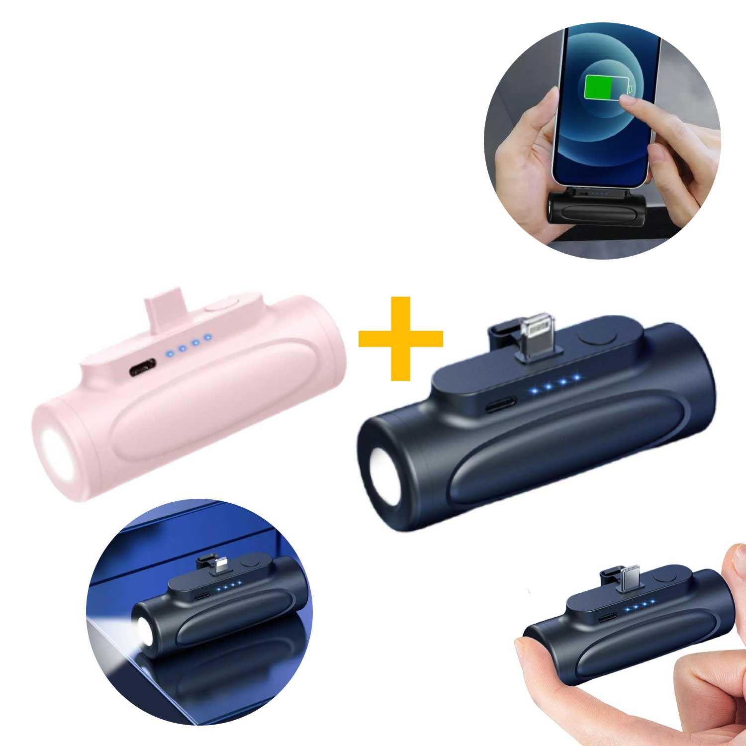 NHE Group | Emergency Power Bank 5000mAh iPhone - Black + Pink