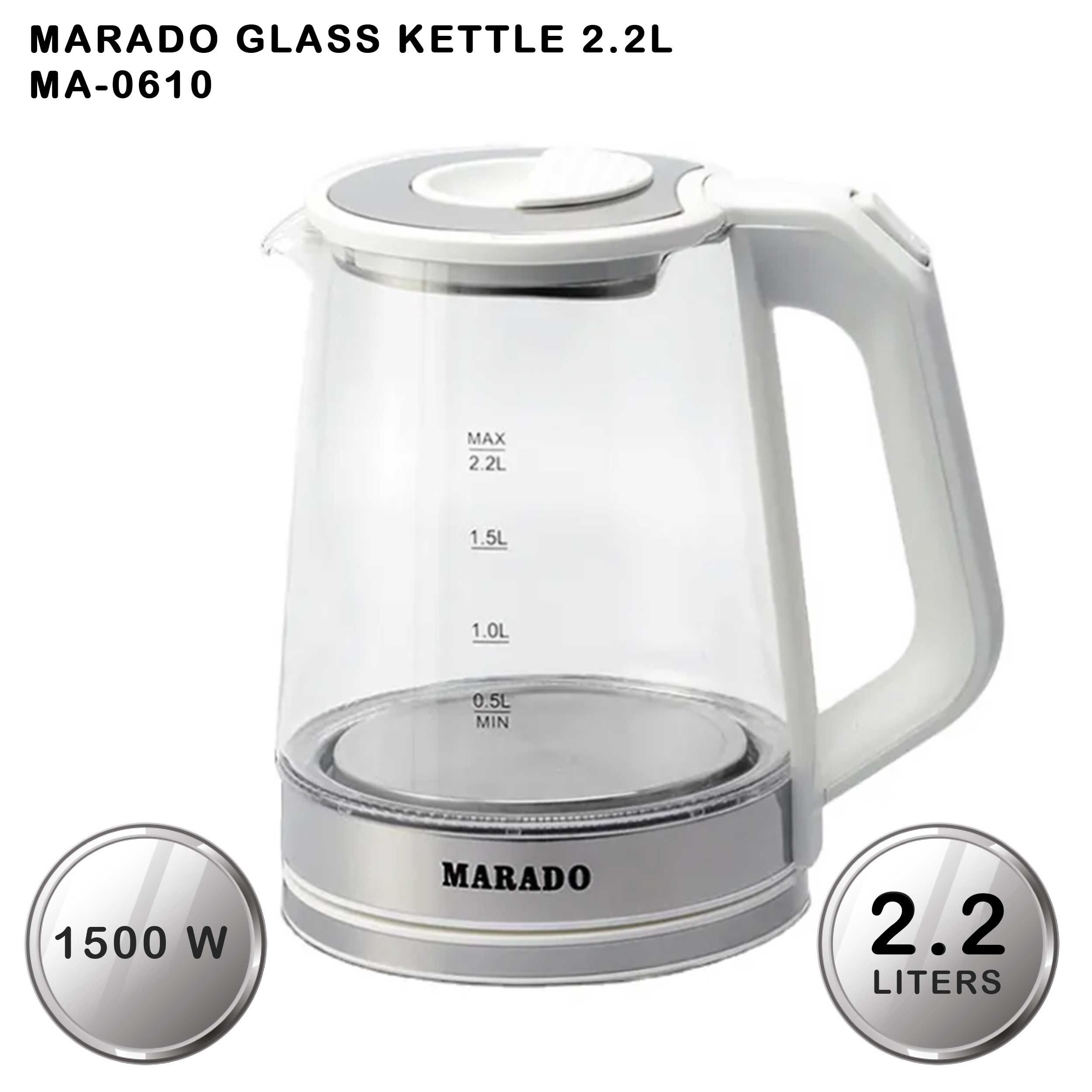 Marado Glass Kettle 2.2L MA-0610 White
