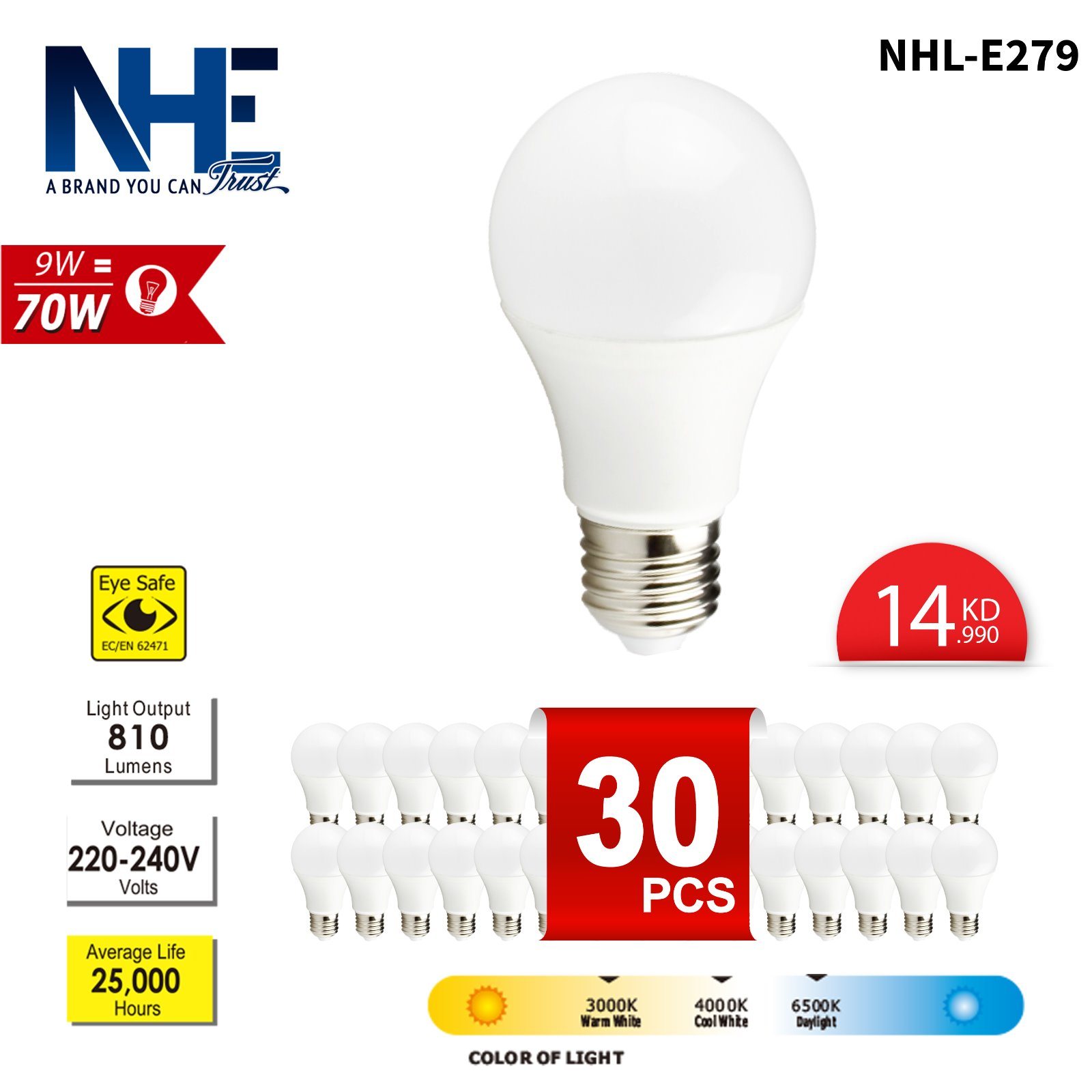 NHE Group | NHE LED Lamp NHL-E279 - 9W= 70W (30 PCs)