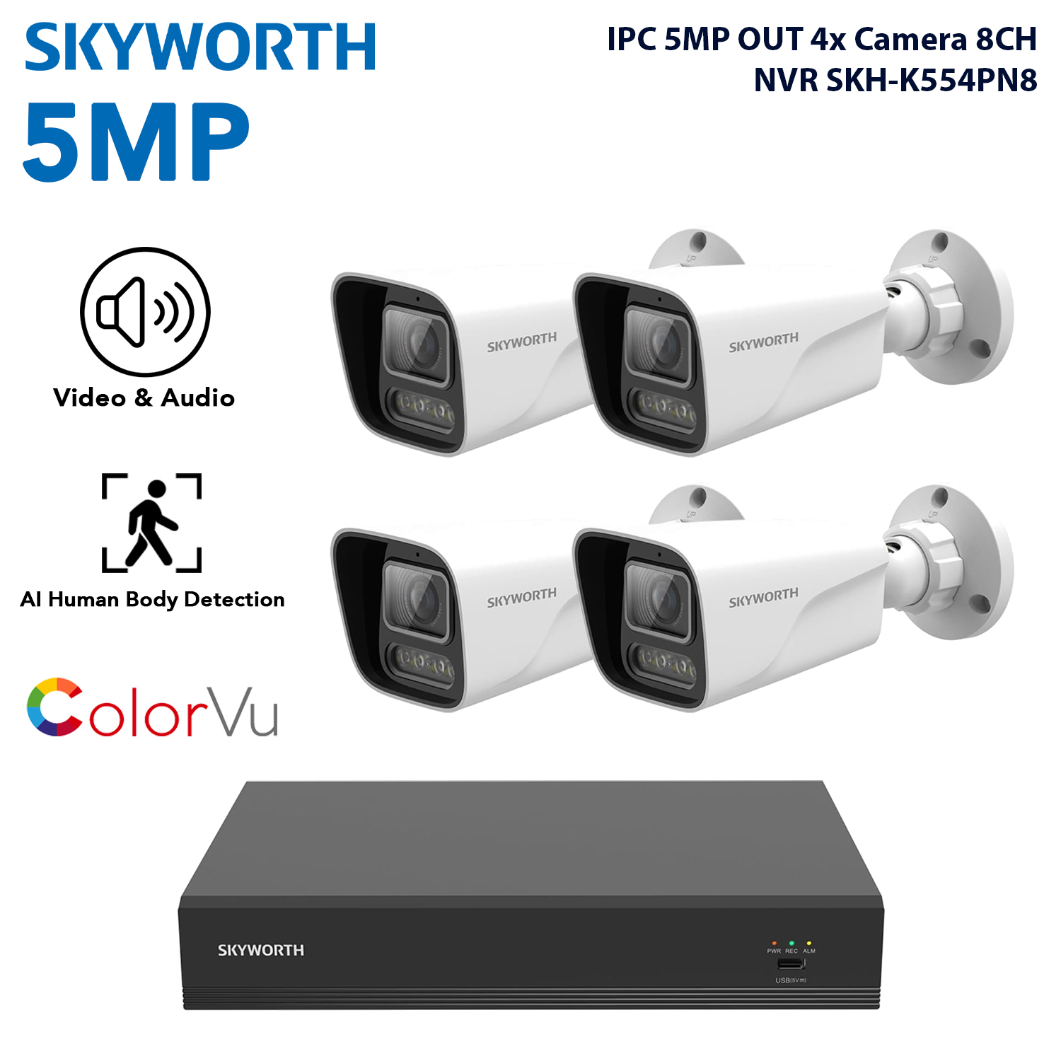 مجموعة Skyworth IPC 5MP OUT 4Cam 8CH NVR SKH-K554PN8