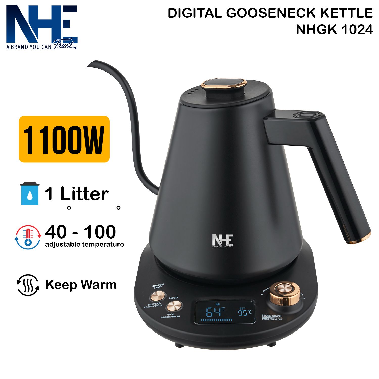 غلاية رقمية  Gooseneck سعة 1 لتر NHGK 1024